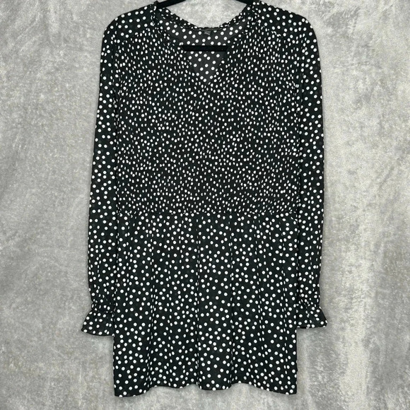 Lane Bryant 14 16 XL Shirt Top Black White Polka Dot Peasant Long Sleeve V Neck - Picture 1 of 8